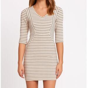 Croft & Barrow Womens XS Black White Stripe Dress 3/4 Sleeve